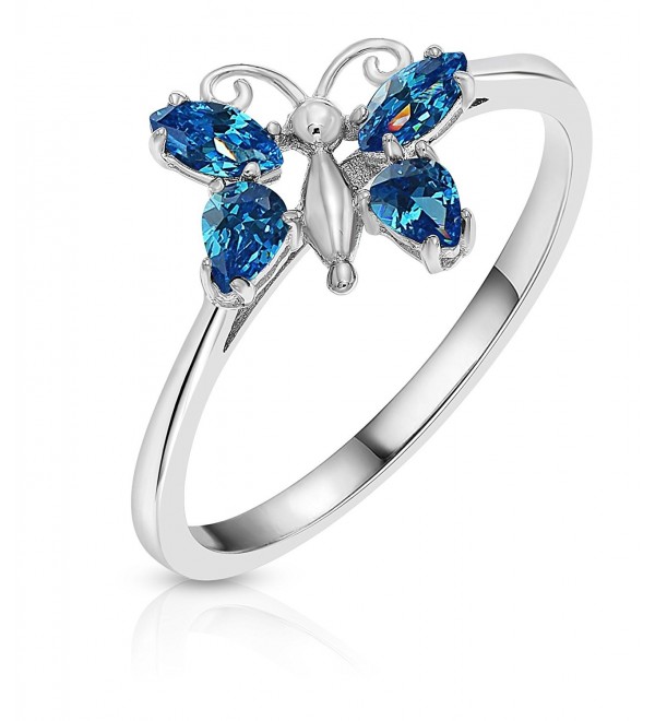 Sterling Silver Cubic Zirconia Simulated Blue Topaz Butterfly Ring - CX1842N5LH2