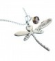 Dragonfly Sassenach Necklace - Pewter-Plated Pendant with Amber Colored Gem on Stainless Steel Ball Chain - CC11U6FW35L