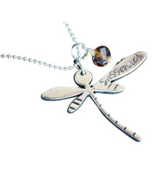 Dragonfly Sassenach Necklace - Pewter-Plated Pendant with Amber Colored Gem on Stainless Steel Ball Chain - CC11U6FW35L