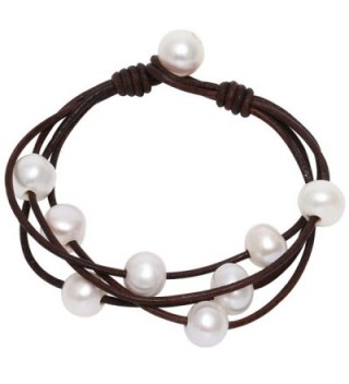 Leather Freshwater Cultured Pearls Wraps Bracelet Handmade Beaded Strands Jewelry on Genuine Leather Cord Women - C4121MEHT9J