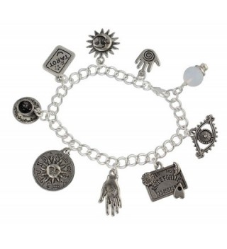 Fortune Teller Divination Pewter Charm Bracelet- Silver Plated Chain- Crystal Ball- Palm Reader- Tarot - C5187Y40OE2