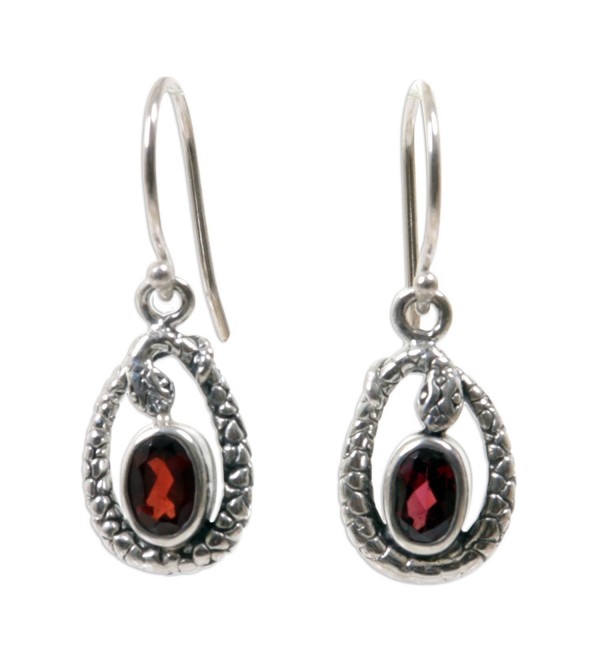 NOVICA Fair Trade .925 Sterling Silver and Garnet Stone Snake Earrings- 'Rainforest Goddess' - C511CUPMWHT