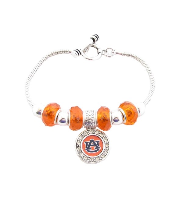 Auburn Tigers Orange Slider Glass Bead Silver Toggle Bracelet Jewelry AU - CI11K3BU2DD