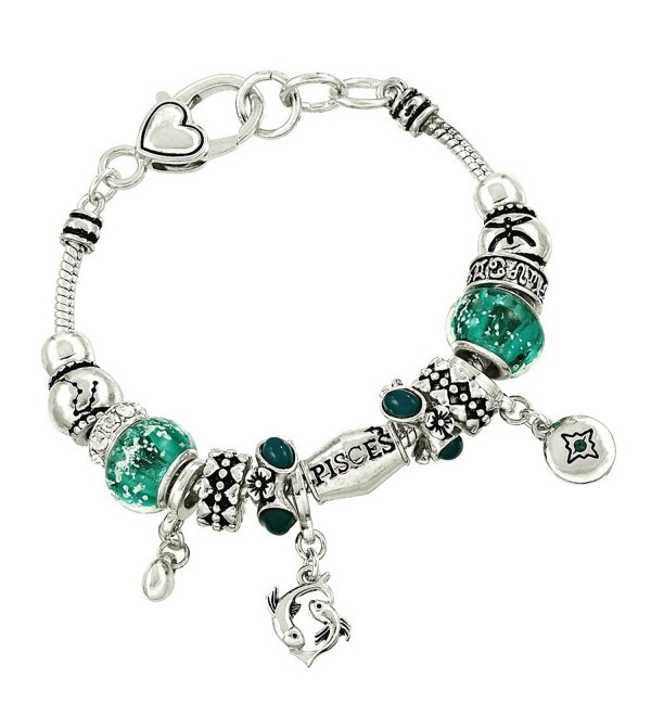 DianaL Boutique Zodiac Sign Pisces Horoscope Charm Bracelet Silver Tone Gift Boxed - CN11STV66HF
