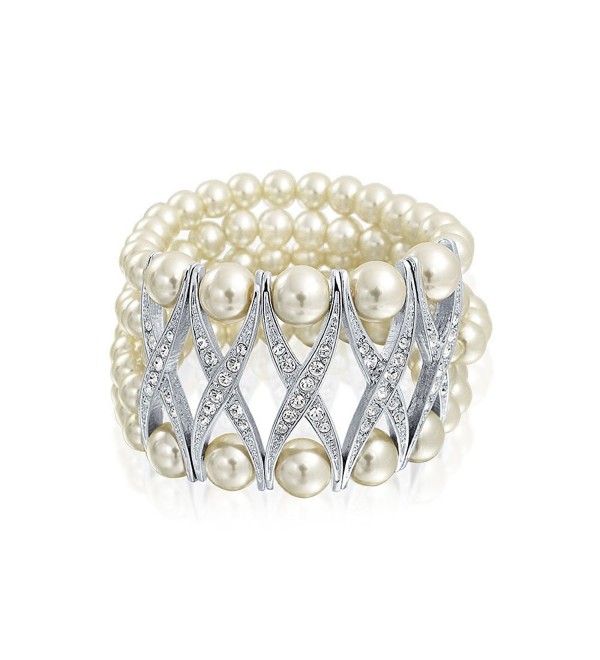 Bling Jewelry Five Strand Simulated Pearl Bracelet Rhodium Plated - C811WZAJNJD