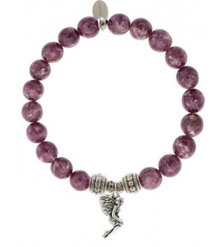 EvaDane Natural Lepidolite Gemstone Rope Bead Fairy Charm Stretch Bracelet - CF12KAWSTUL