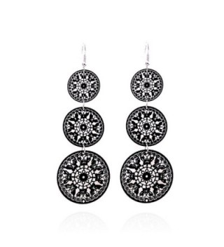 Lureme Hollow Out Design Jewelry Three Disks Shape Pendant Dangle Earrings for Girls and Women (02003111) - Black - C811SVTQS1J