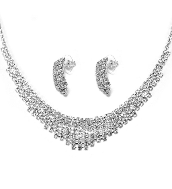 Rhinestone Silver Multi Tier Design Bridal Necklace Earring Set - CZ116GE1WNP