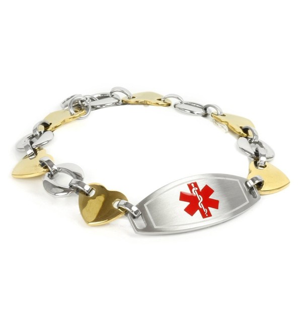MyIDDr Medical Alert Bracelet for Women with Engraving- Gold Tone 316L Steel 1.5cm- Medium - CA125G5WBCZ