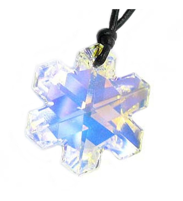 Leather Choker Necklace with Swarovski Elements Crystal Clear AB Snowflake Pendant- 14" - 24" - CO116A4AXUR