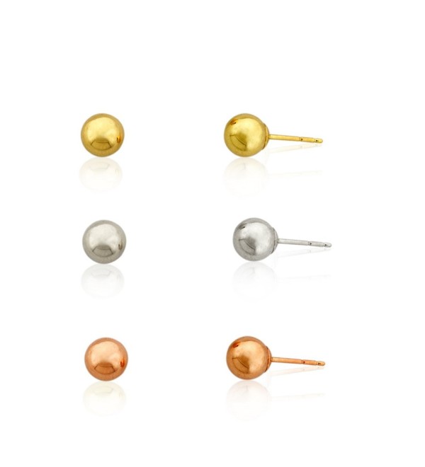 3-pairs 10k Gold Three Color 4m Ball Stud Earring Set- Yellow-white and Pink/rose - CQ1200861F1
