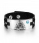 Celtic Triquetra Knot Magic Powers Amulet Tag Simulated Turquoise Adjustable Black Leather Bracelet - C4129CIQP97