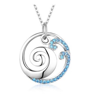 925 Sterling Silver Ocean Wave Pendant Necklace - CO186QWG2SS