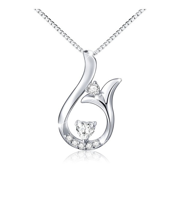 925 Sterling Silver Mermaid Princess Tail Love Heart Necklace for Women- Box Chain 18" - C1182GR2I76