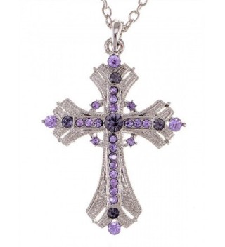Alilang Silvery Tone Religious Cross Pendant Necklace w/ Aquamarine Blue Or Clear Crystal Rhinestones - Purple - CF12O46L1XL