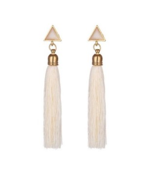 JUST N1 Women's Girls Elegant Jewellery Handmade Bohemia Ethnic Tassels Dangle Stud Earrings Eardrop Red - White - CM18C0O0N4X