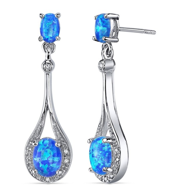 Created Blue-Green Opal Earrings Sterling Silver Oval Shape 3.50 Carats - C311NK4YEJN