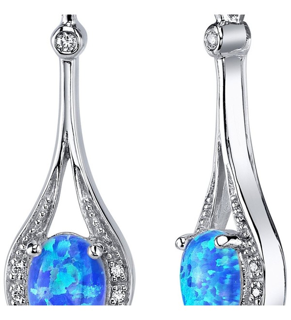 Created Blue-Green Opal Earrings Sterling Silver Oval Shape 3.50 Carats ...