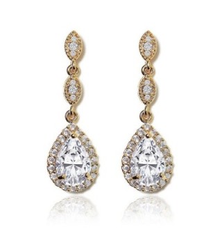 Elegant Teardrop Cubic Zirconia Crystal Earrings in Silver- Gold- Rose Gold - Gold - CI186XZNHHA