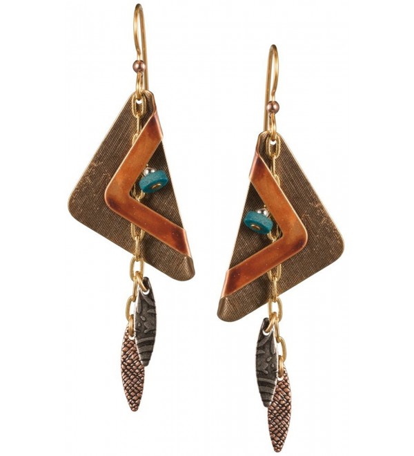 Bronze-tone Triangle on Triangle & Hammered Textured Petals on Gold-tone on Surgical Steel Ear Wire - C811EXB4G6X