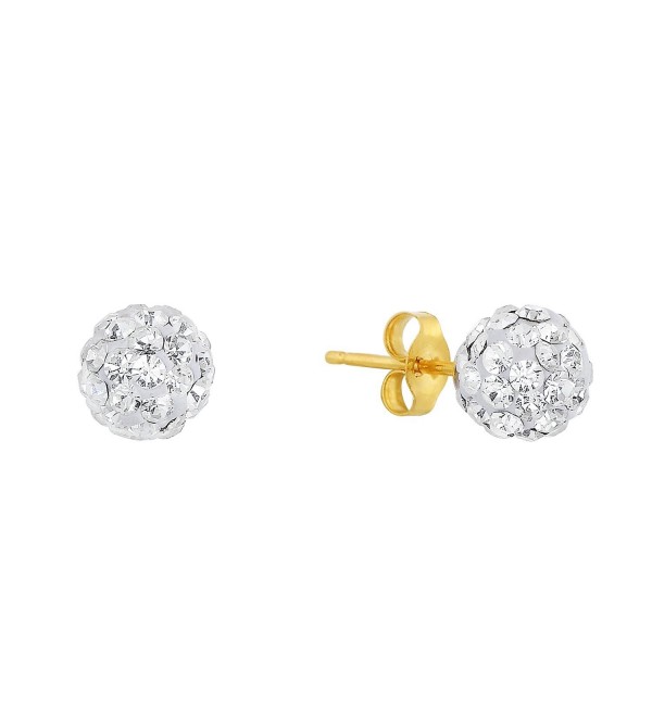 14k Yellow Gold Round Crystal Ball Stud Earrings with 14k Gold Pushbacks - Choice of Size - CG12D4H9OKJ