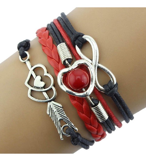 Kingfansion Infinity Love Heart Pearl Friendship Antique Leather Charm Bracelet - CX12BVVKYDV