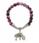 Falari Elephant Lucky Charm Natural Stone Bracelet Black Mix Fuchsia Agate B2448-BFA - C612F1GJD93