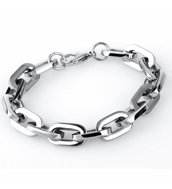 COPAUL Fashion Jewelry Men's Women's Stainless Steel Silver Oval Chain Bracelets - CL11YXZLJDR