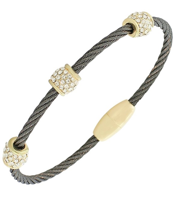 Fashion Alloy Black Yellow Gold-Tone White CZ Twisted Cable Bangle Bracelet - C311OBCIIEZ