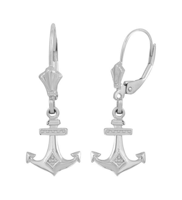Sterling Silver Naval Fouled Anchor Nautical Dangle Earrings - CB17Z4QGY3M