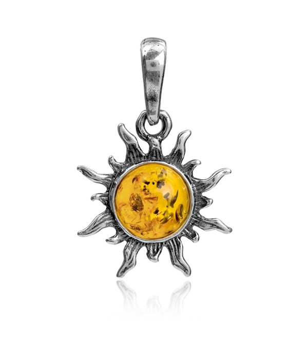 Amber Sterling Silver Flaming Sun Pendant - C012N3W9X0K