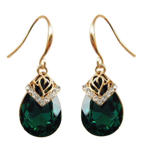 Navachi 18k Gold Plated Crystal Water Drop Green Zircon Dangle Earrings Women - C711T9JNREV