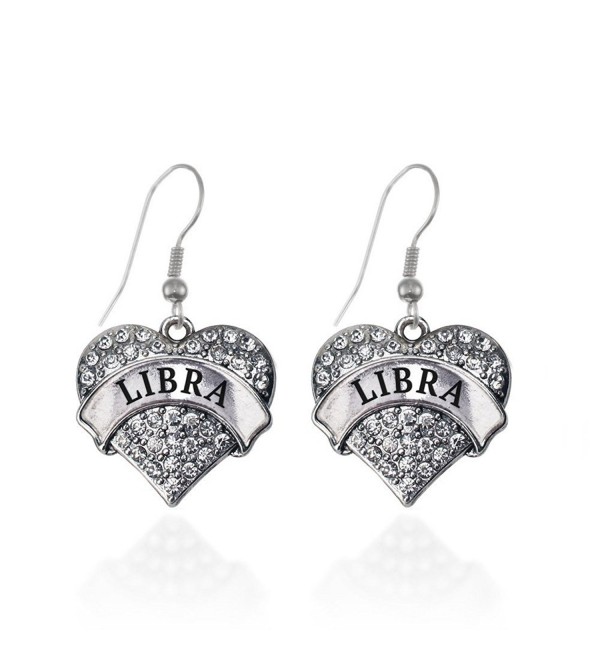 Libra Zodiac Pave Heart Earrings French Hook Clear Crystal Rhinestones - CU1240KVWE5