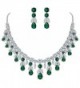 BriLove Women's Wedding Bridal CZ Cluster Leaf Teardrop Statement Necklace Dangle Earrings Set - Emerald Color - CF185OXURZ4
