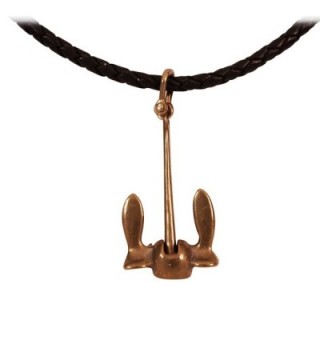 Working Stockless Anchor Pendant Crafted in Marine Grade Bronze on a Black Leather 20 Inch Necklace - CJ11DBYOGOF