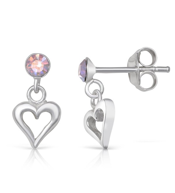 Sterling Silver Simulated Opal Heart Rhodium Plated Dangle Drop Earrings - CJ18525ZRUY