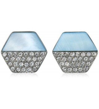 T Tahari Mop/Pave Hexagon Disc Button Stud Earrings - Silver/Blue - CH17YKU0WW3