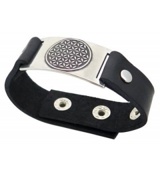 Flower of Life Bracelet- Black Leather- Adjustable - C711CTJCS5R