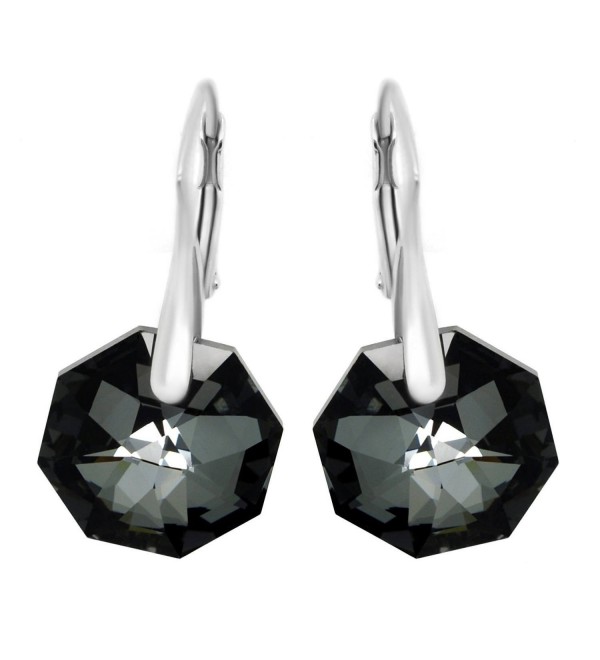 Royal Crystals "Made with Swarovski Crystals" Black Octagon Leverback Earrings - CS11CGGNXUR