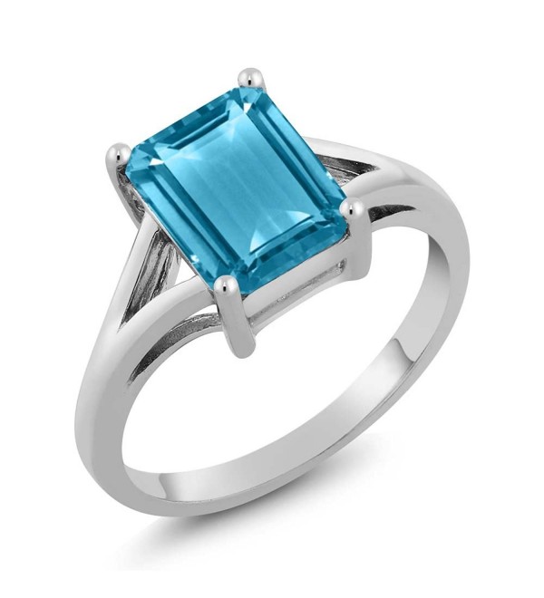 Sterling Silver Swiss Blue Topaz Women's Engagement Ring Emerald Cut (3.20 cttw- Available in size 5- 6- 7- 8- 9) - CC11N5LQIOF