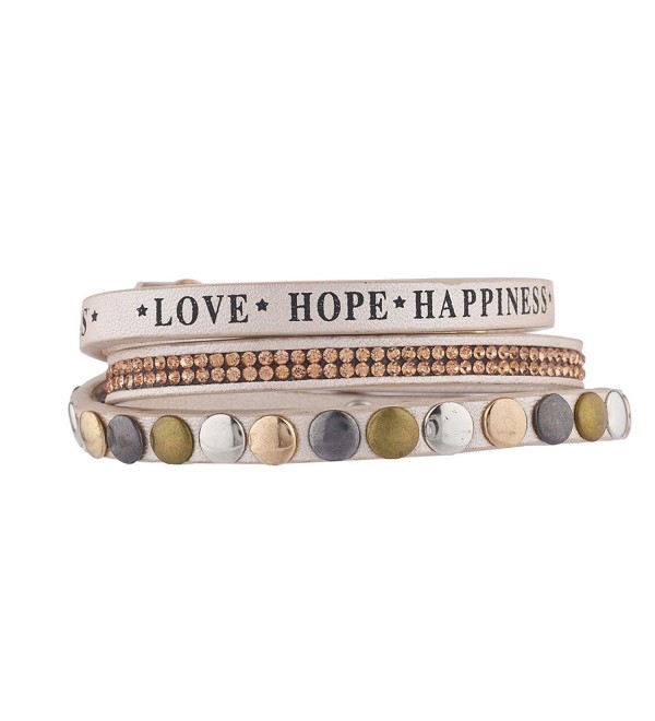 Lux Accessories Faux Tan Leather Love Hope Happiness Rhinestone Studded Bracelet - CY1855R6T2R