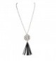 Antique Silver 30 in. Necklace with Chinese Symbol Medallion with Brown Faux Leather Tassel - CW183C0ISO2