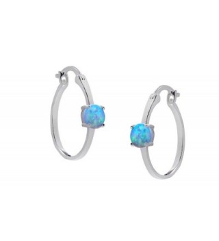 Women Sterling Silver .925 Created Blue Opal Stud Hoop Earring - CN12L3BJFEN