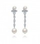 Forever Love925 Sterling Silver Double Shell Pearl Teardrop Dangle Earrings Drop AAA Zircon Bridal Jewels - CA1863I27TX