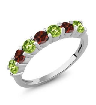 1.32 Ct Round Green Peridot Red Garnet 925 Sterling Silver Anniversary Ring - C512EKPZMZF