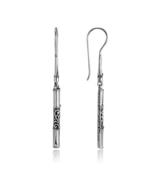 925 Sterling Silver Detailed Filigree Bali Inspired Bamboo Design Long Dangle Earrings- 60 mm - CN11ASVQJZH