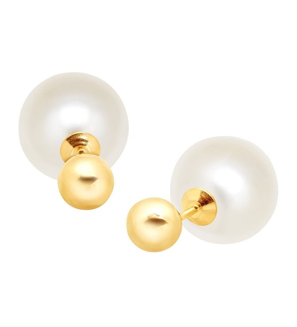 7.75 mm White Simulated Crystal Pearl Front-Back Stud Earrings in 14K Gold - CU182W3ZW0R