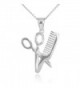 Fine 925 Sterling Silver High Polish Hair Stylist Scissors and Comb Charm Necklace - CA11O6CDUWP