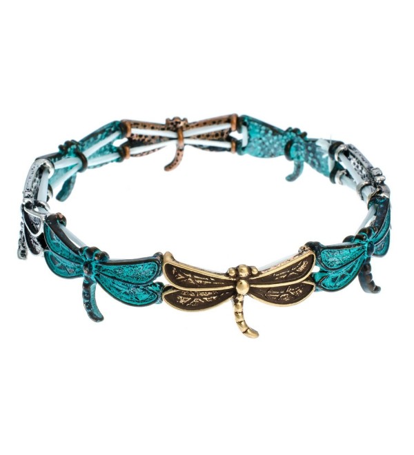 PammyJ Dragonfly Charm with Patina Finish Stretch Bracelet - CZ11YMAZGN1