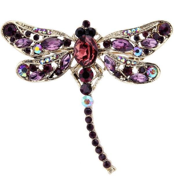 EVER FAITH Antique Gold-Tone Rhinestone Crystal Little Dragonfly Brooch Purple - C312BYDU1OD